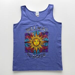 Vintage 90s Bellagio Las Vegas Tank Top Womens M Blue Celestial Foil Sun Tee
